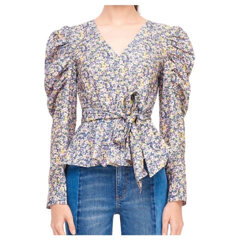 La Vie Rebecca Taylor Pansies Print Floral Poplin Top Multi Women's Size Small